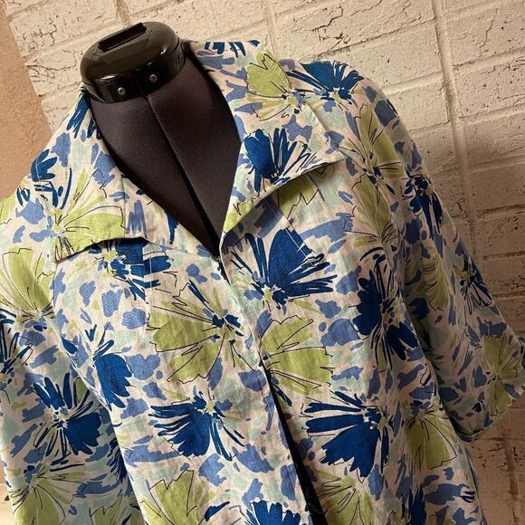 Kim Rogers Petite Floral Blue Green Blazer Large - Picture 1 of 8